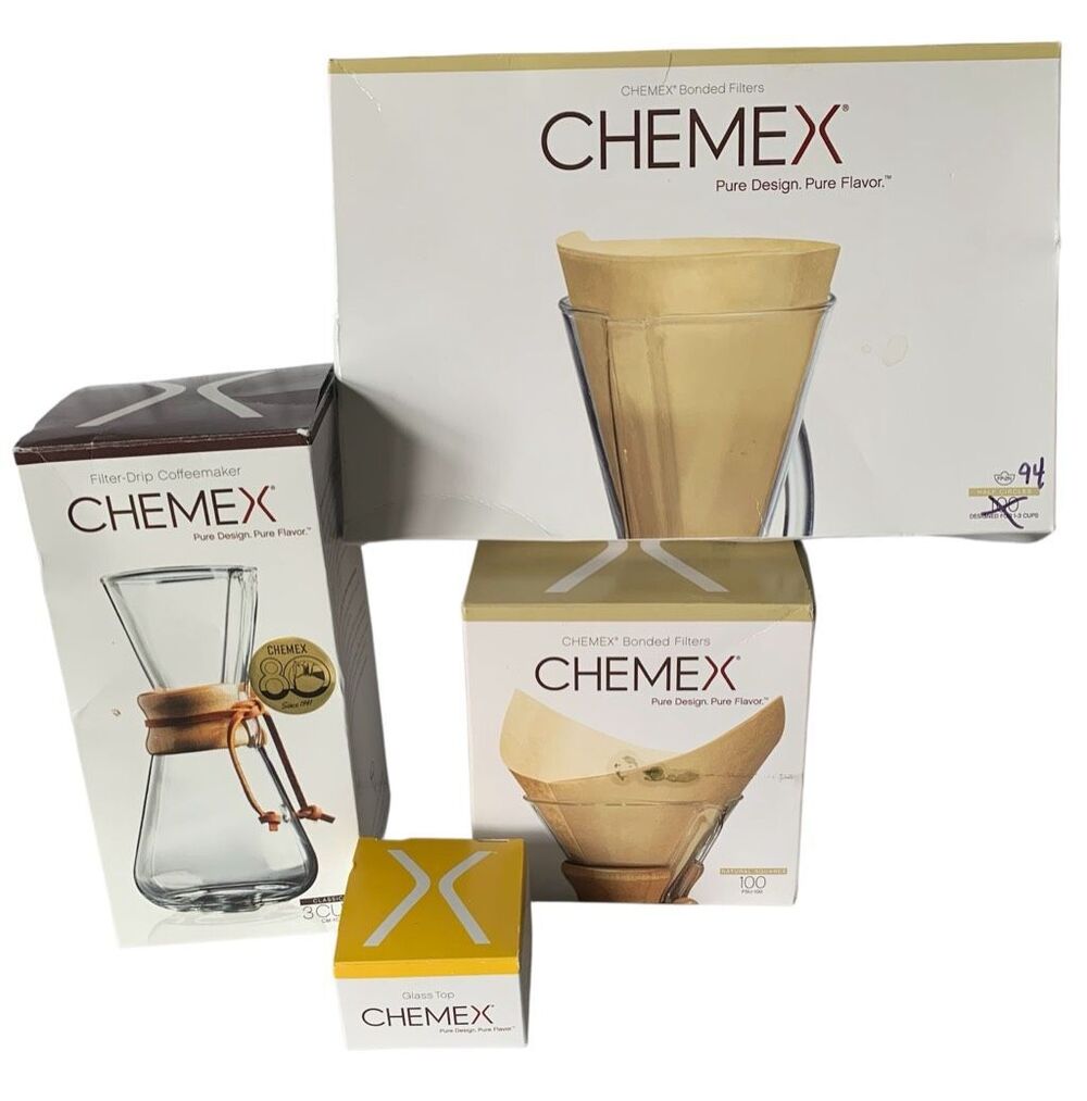 NEW Chemex Classic 3 Cup Pour Coffee Maker Glass Top & Filters